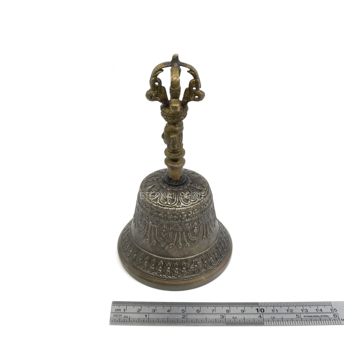 Bronzed 16.0cm bell, overhead view of decorated rim — Eternal Spirit
