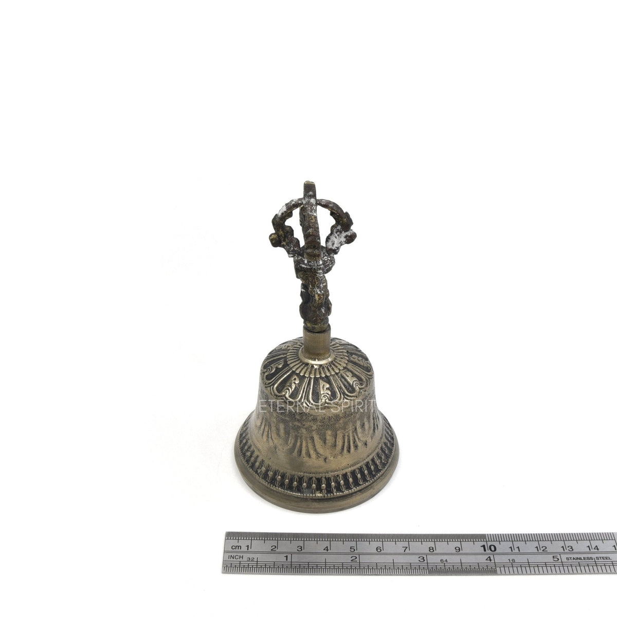 Bronzed 13.0cm bell, overhead view of decorated rim — Eternal Spirit