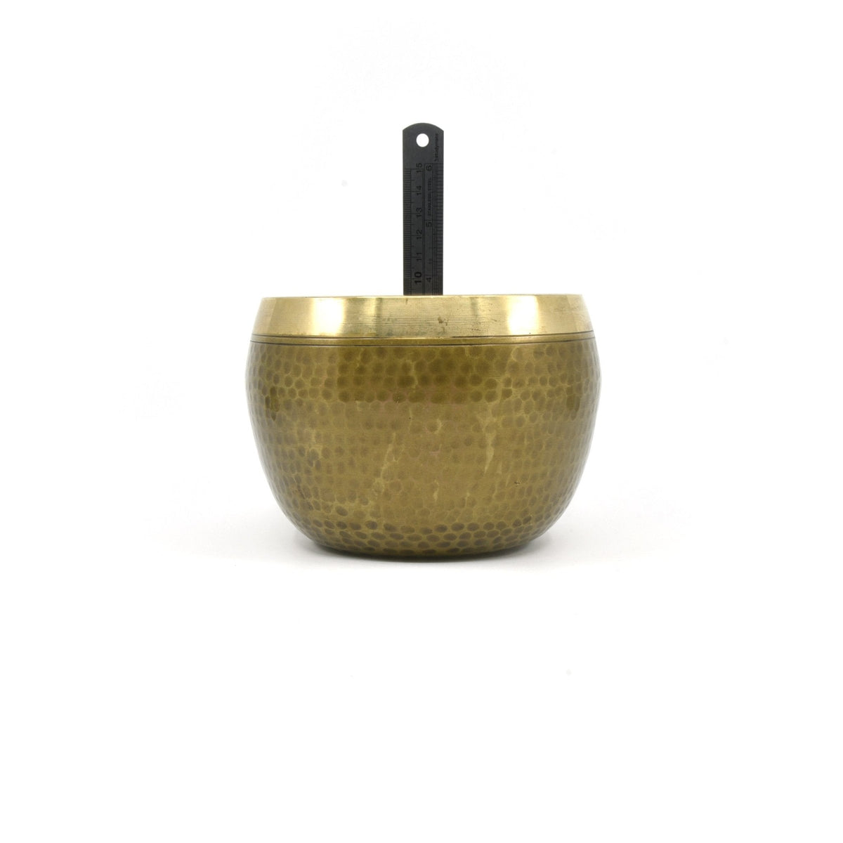 Brown Hammered Madal SB212 Base chakra bowl (14.7cm) from another angle, golden warmth — Eternal Spirit