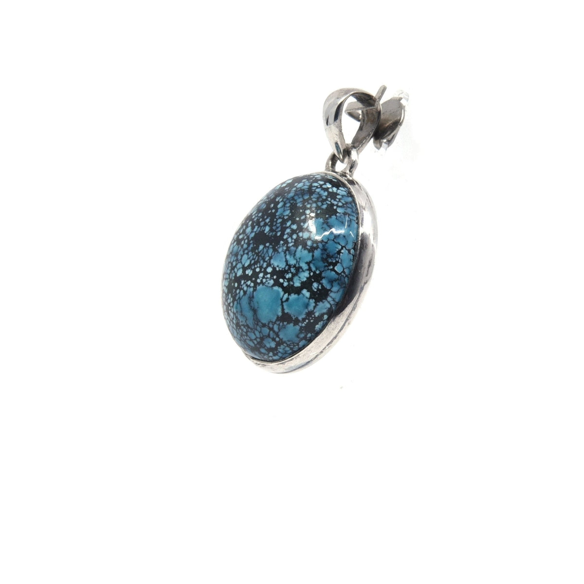 turquoise cabochon oval pendant, angled view showing silver bail and stone profile — Eternal Spirit