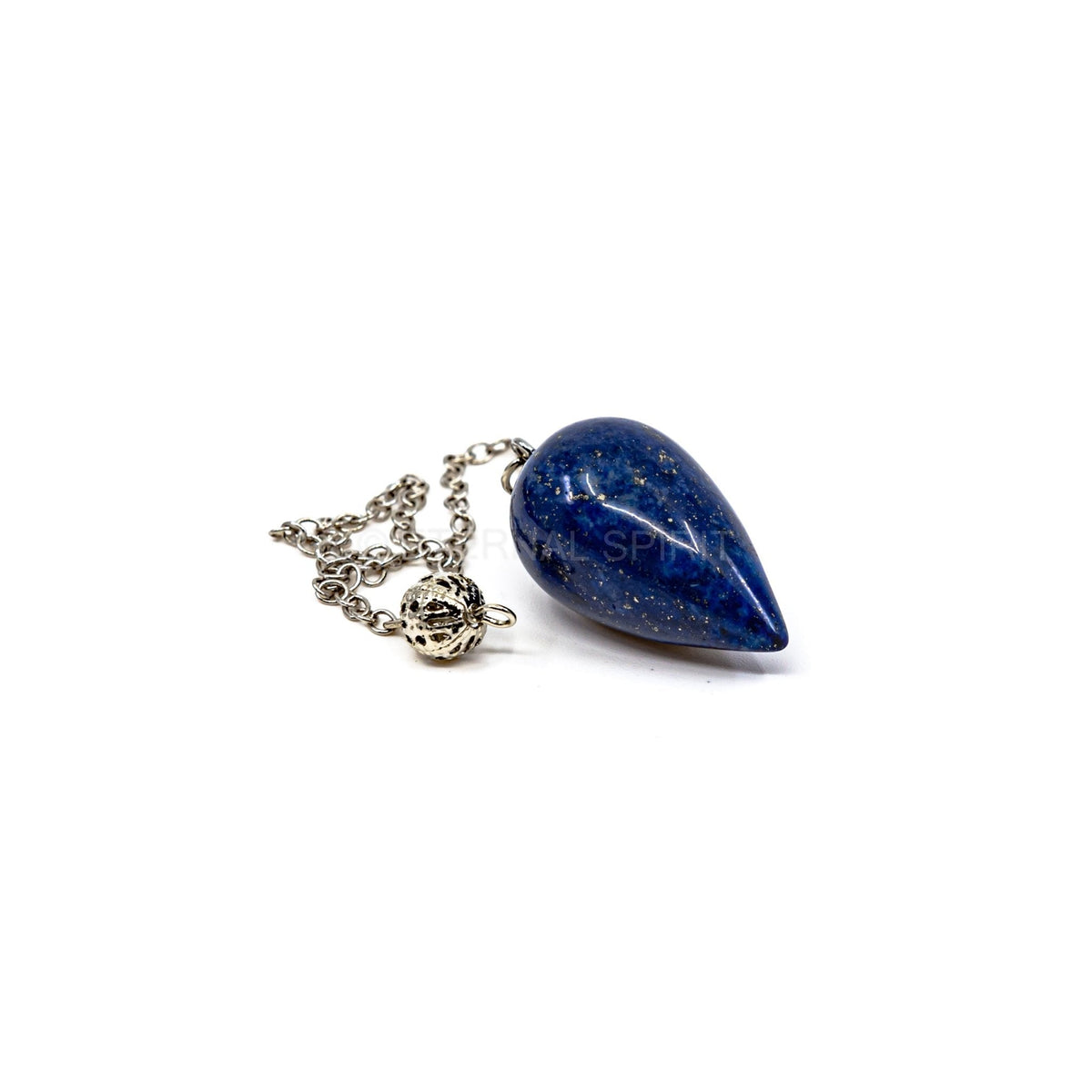 Close-up of Lapis Lazuli teardrop pendulum, deep royal blue stone detail — Eternal Spirit