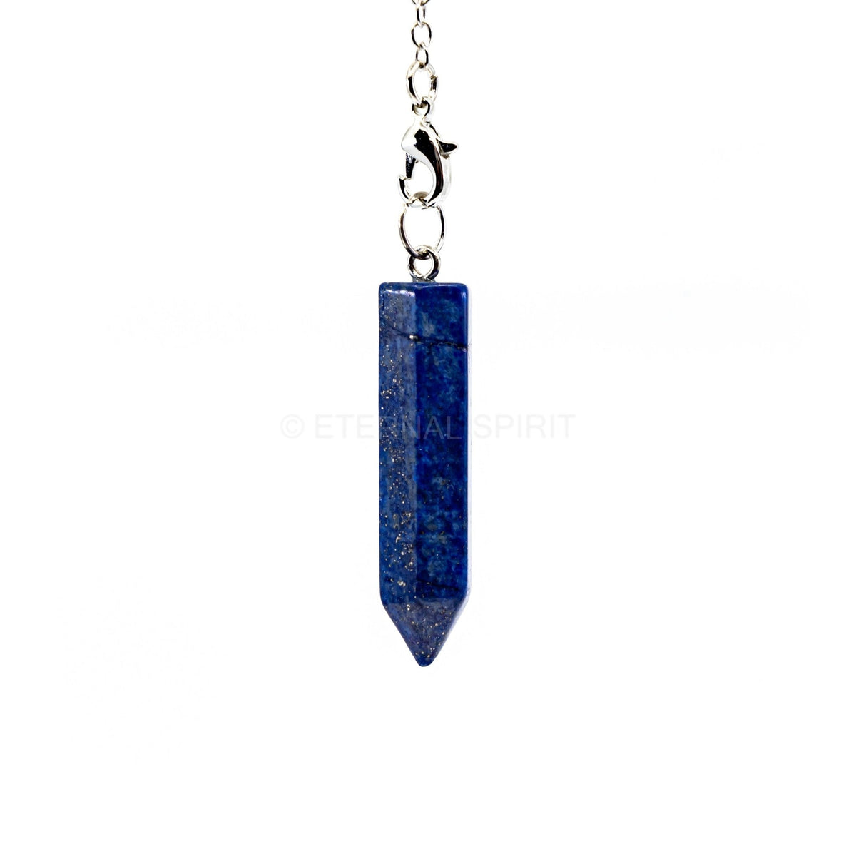 Deep Royal Blue Lapis Lazuli generator point pendulum on silver chain — Eternal Spirit