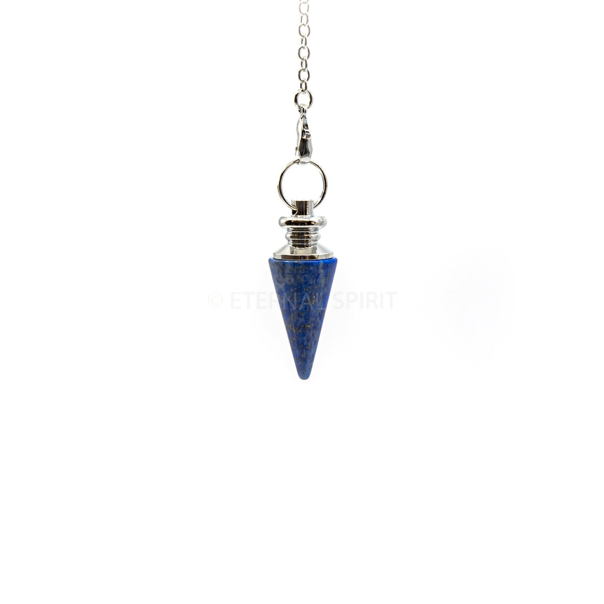 Deep Royal Blue Lapis Lazuli metal cone pendulum on silver chain — Eternal Spirit