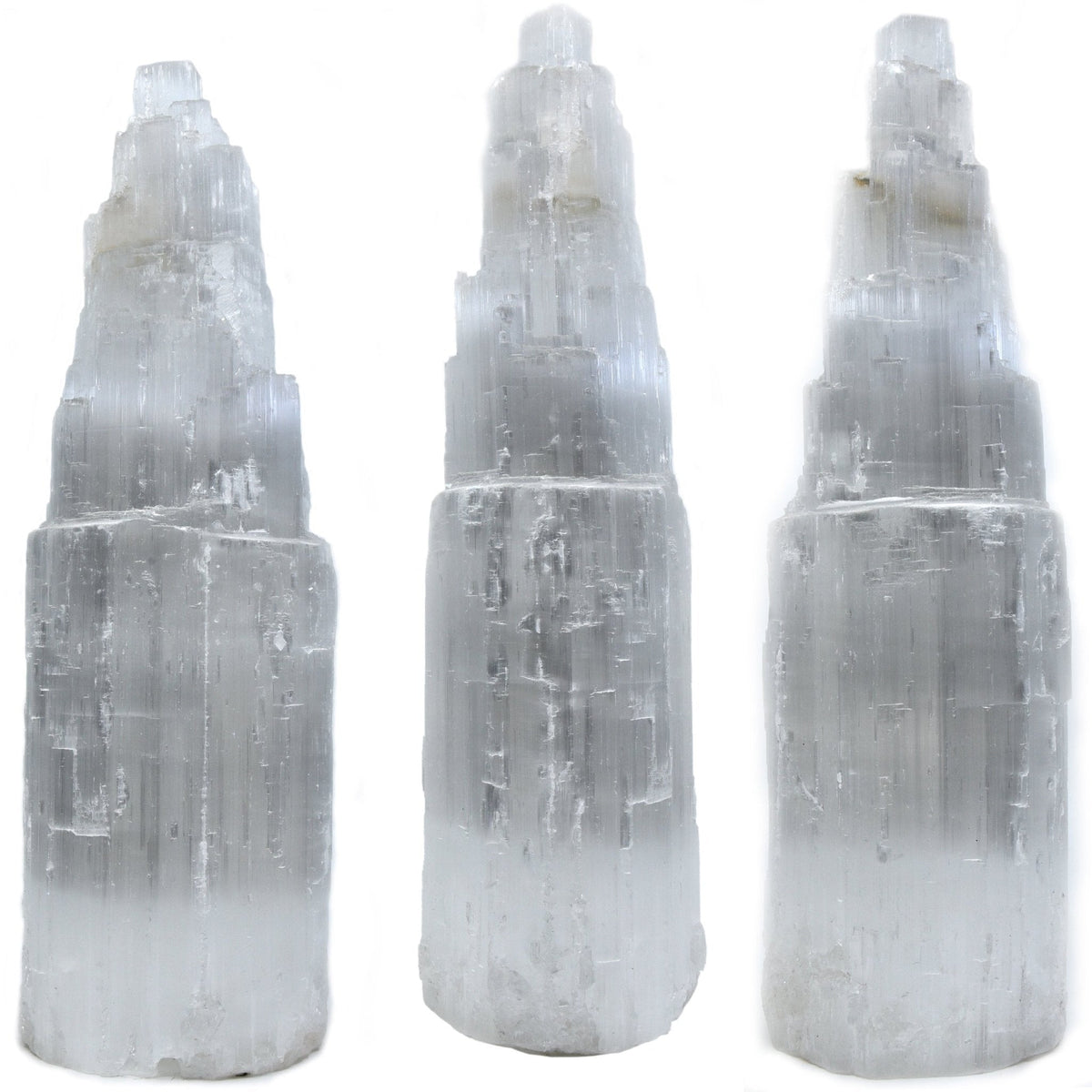 luminous white Selenite crystal lamp (L), soft warm illumination — Eternal Spirit