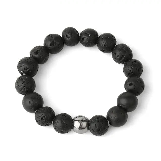 textured Lava Stone finger bracelet with porous dark beads — Eternal Spirit