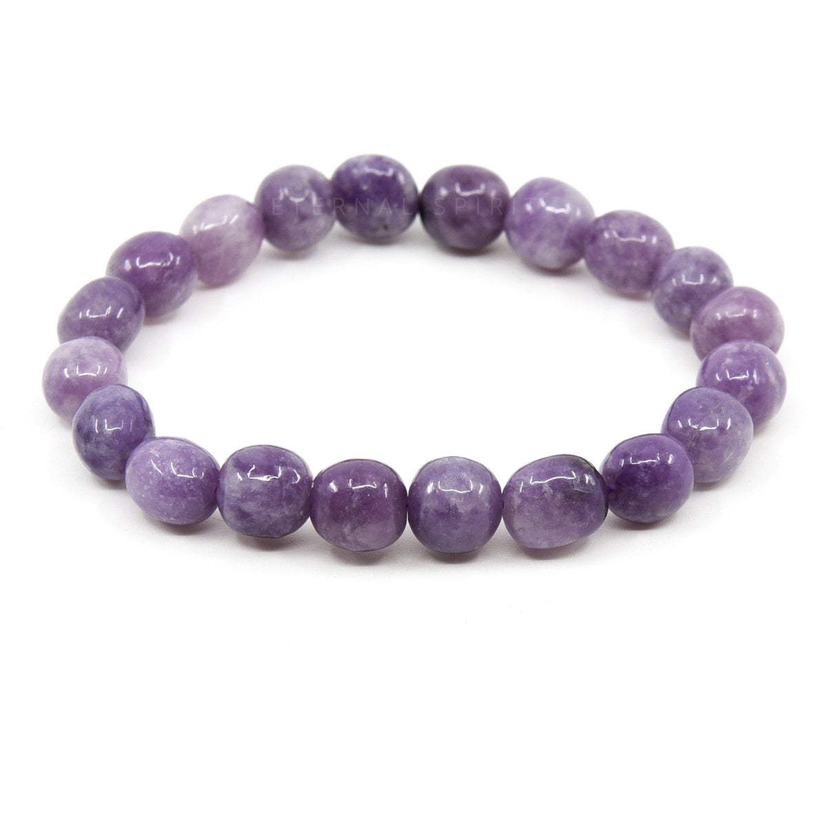 polished Lepidolite tumbled round bead bracelet on white background — Eternal Spirit