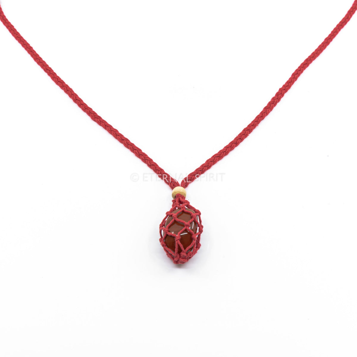 Red macrame drawstring pouch for crystal storage and travel — Eternal Spirit