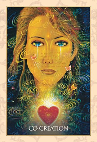 Magdalene Oracle deck, Co-Creation card with ethereal blue face and cosmic heart symbol — Eternal Spirit
