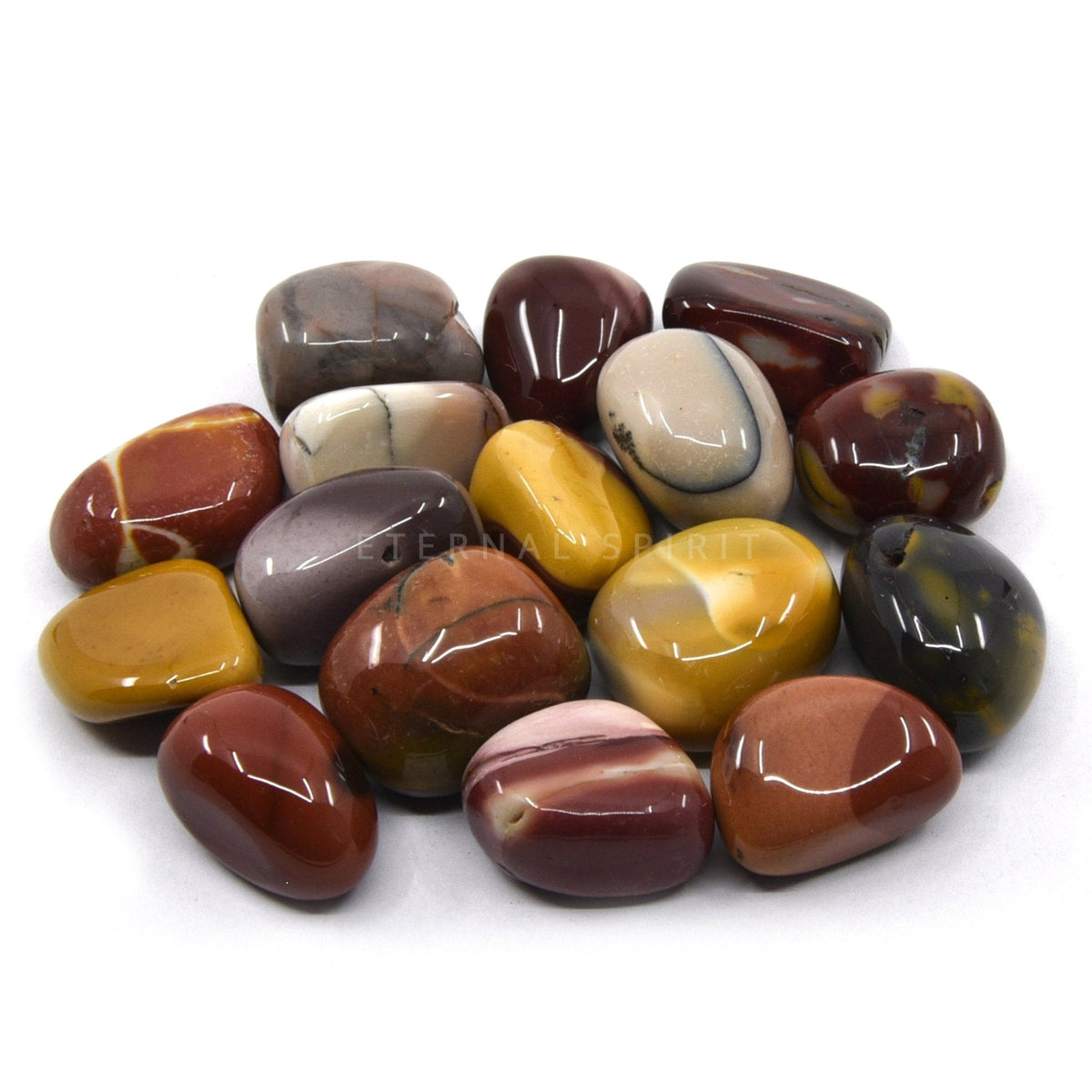 collection of polished Mookaite tumble stones — Eternal Spirit