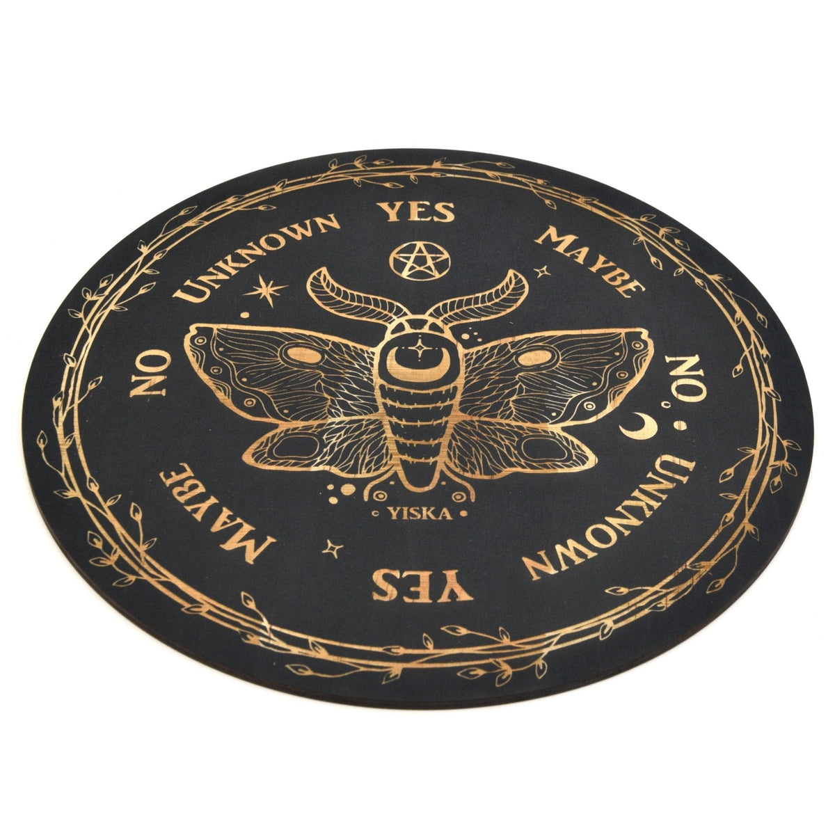 Black Moth pendulum board with engraved symbols — Eternal Spirit