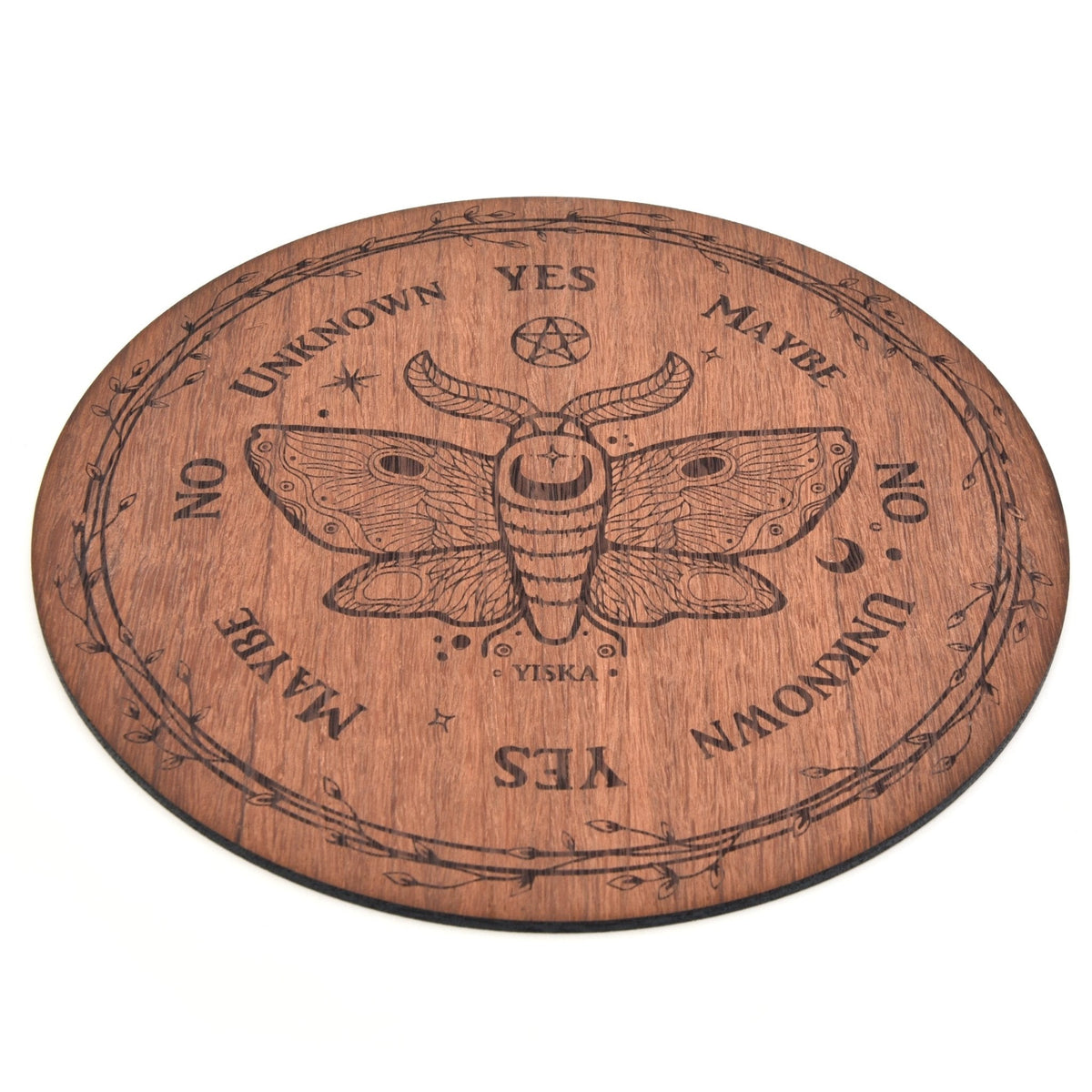 Brown Moth pendulum board with engraved symbols — Eternal Spirit