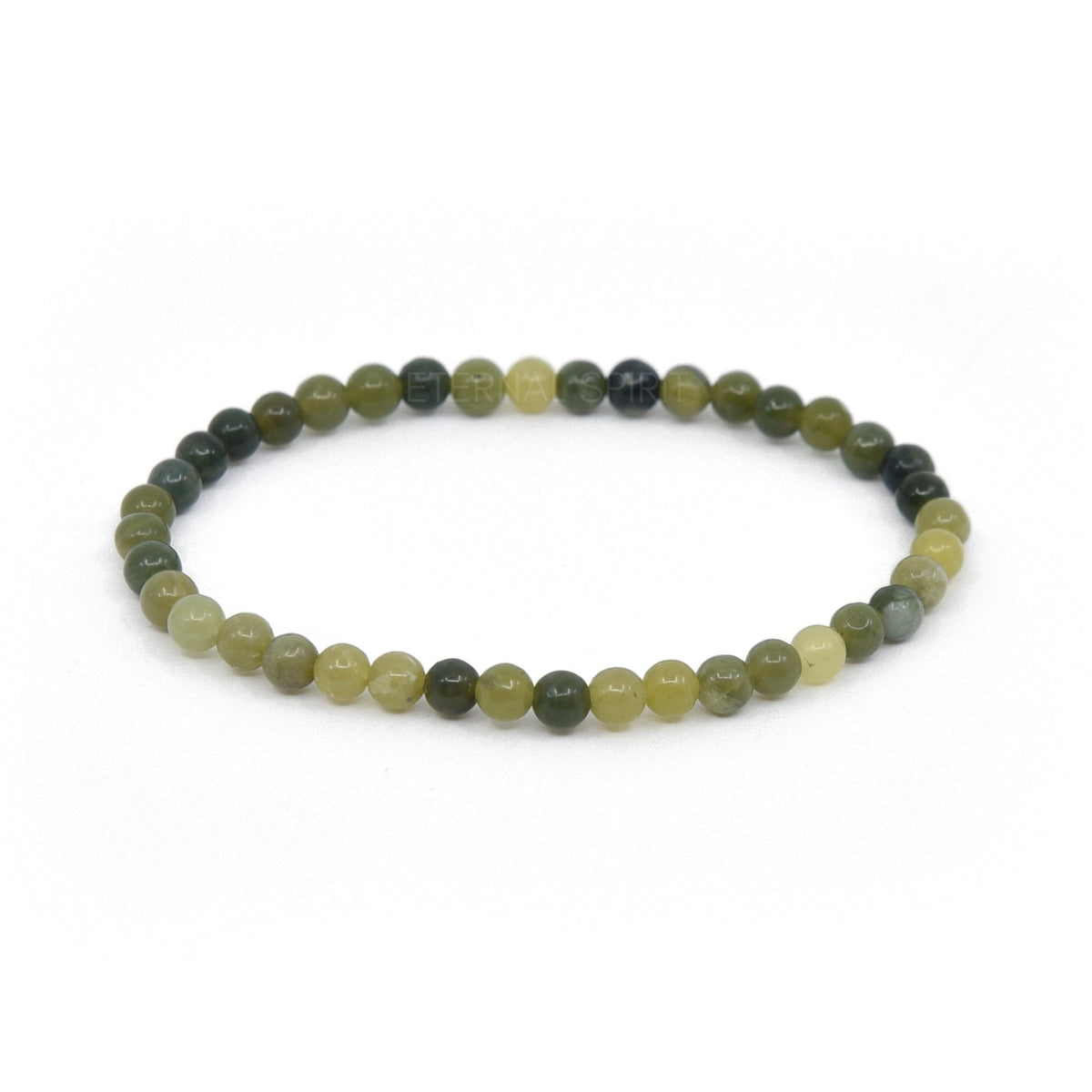 polished Jade (Nephrite) 4mm round bead bracelet on white background — Eternal Spirit
