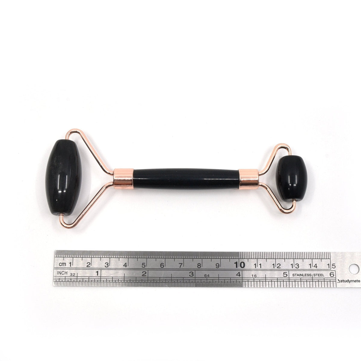 Crystal facial roller in black Obsidian, side profile — Eternal Spirit