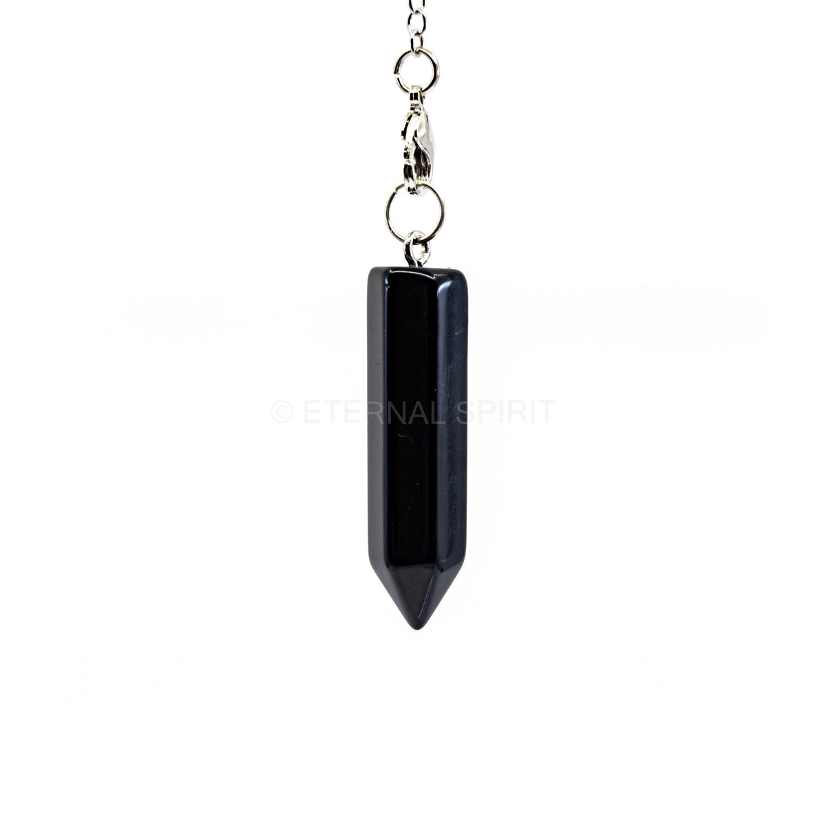 Glossy Black Obsidian (Black) generator point pendulum on silver chain — Eternal Spirit