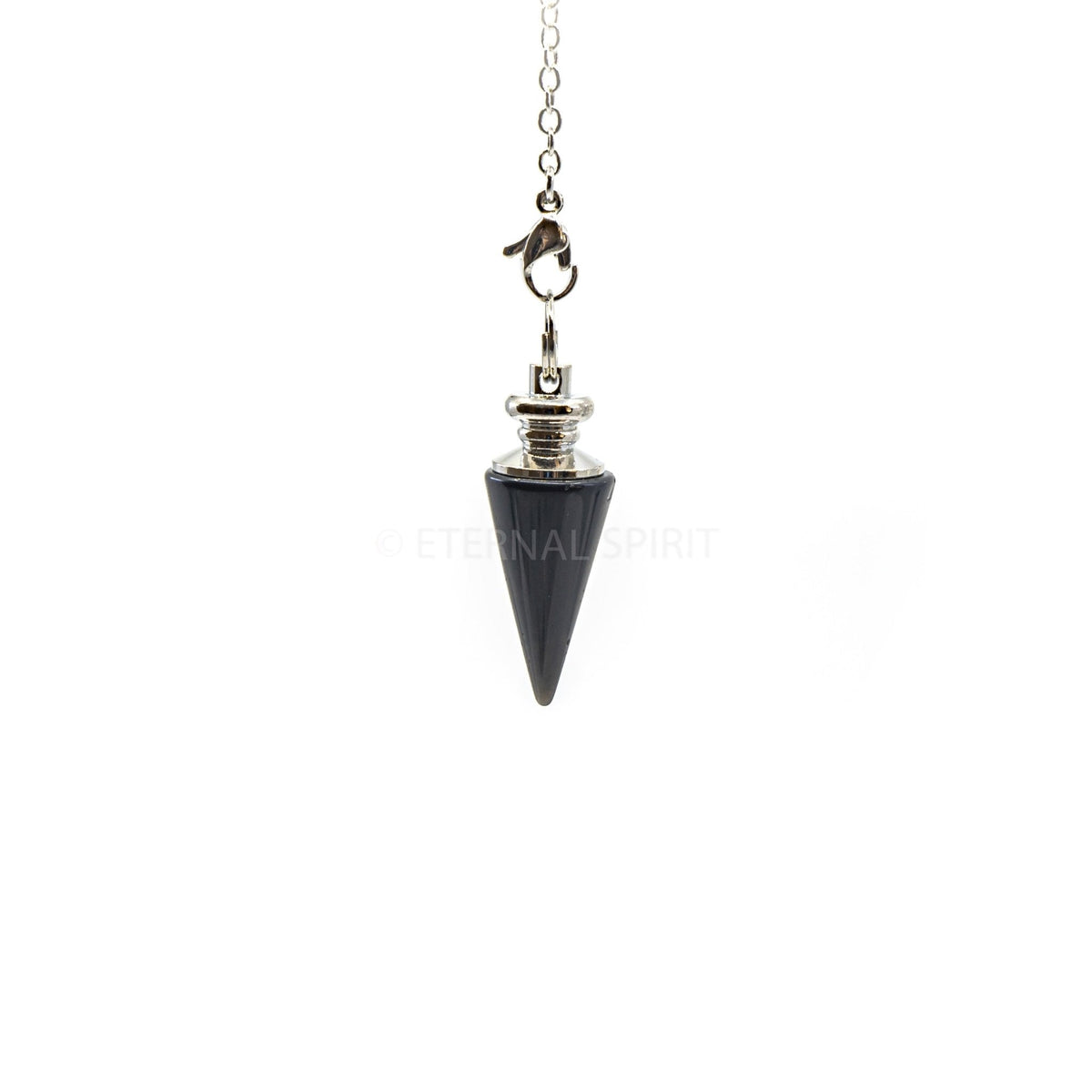 Sleek Black Onyx (Black) metal cone pendulum on silver chain — Eternal Spirit