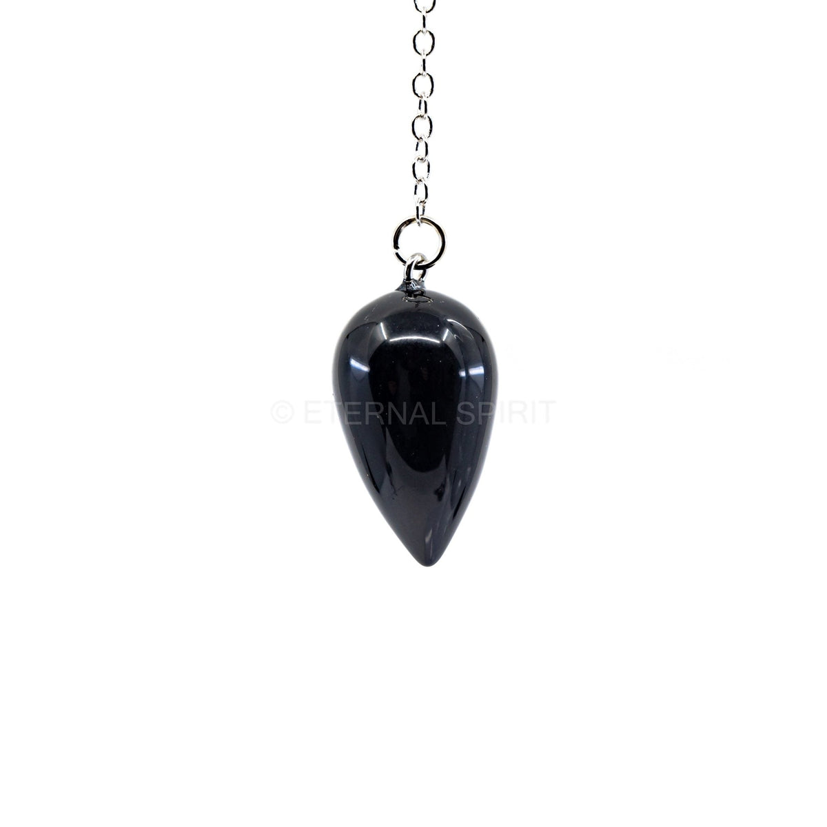 Sleek Black Onyx (Black) teardrop pendulum on silver chain — Eternal Spirit