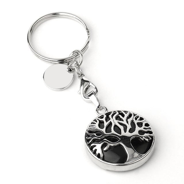 Sleek Black Onyx (Black) Tree of Life crystal key ring — Eternal Spirit