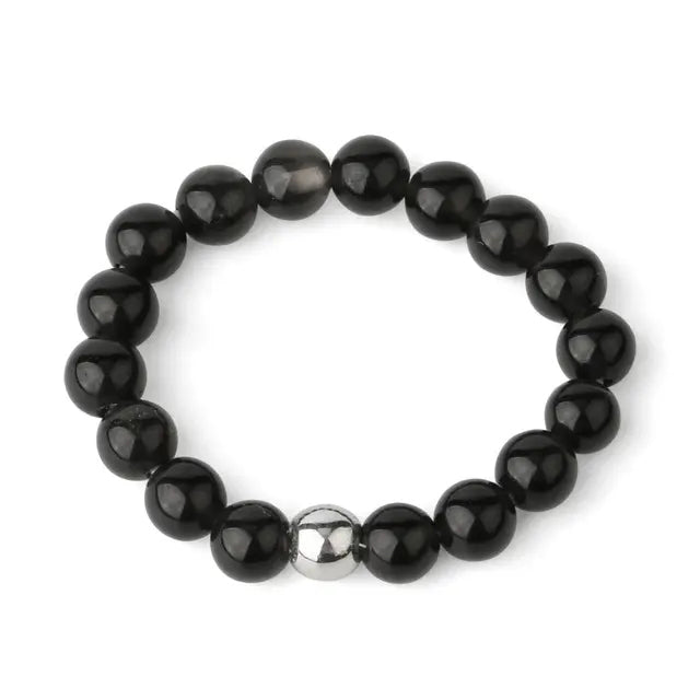 Onyx (Black) finger bracelet showing polished stone beads — Eternal Spirit