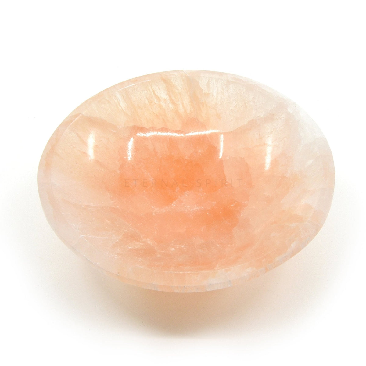 warm Peach Selenite charging bowl 10.0cm with Round design, showing depth and lustre — Eternal Spirit