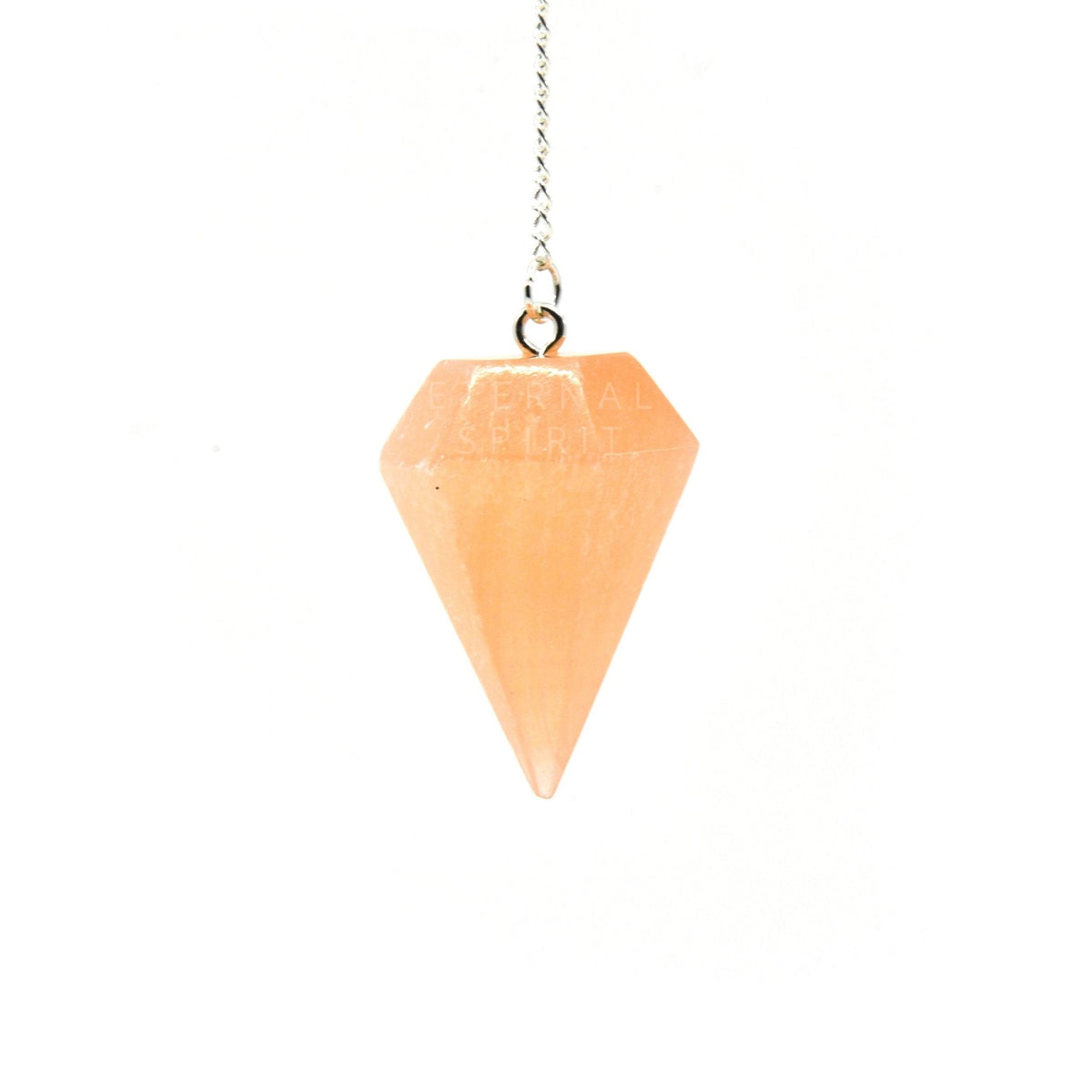 Warm Peach Selenite (Peach) large faceted pendulum on silver chain — Eternal Spirit