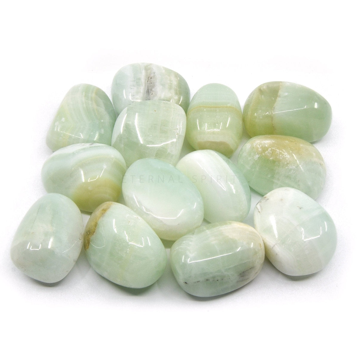 collection of polished Calcite (Pistachio) tumble stones — Eternal Spirit