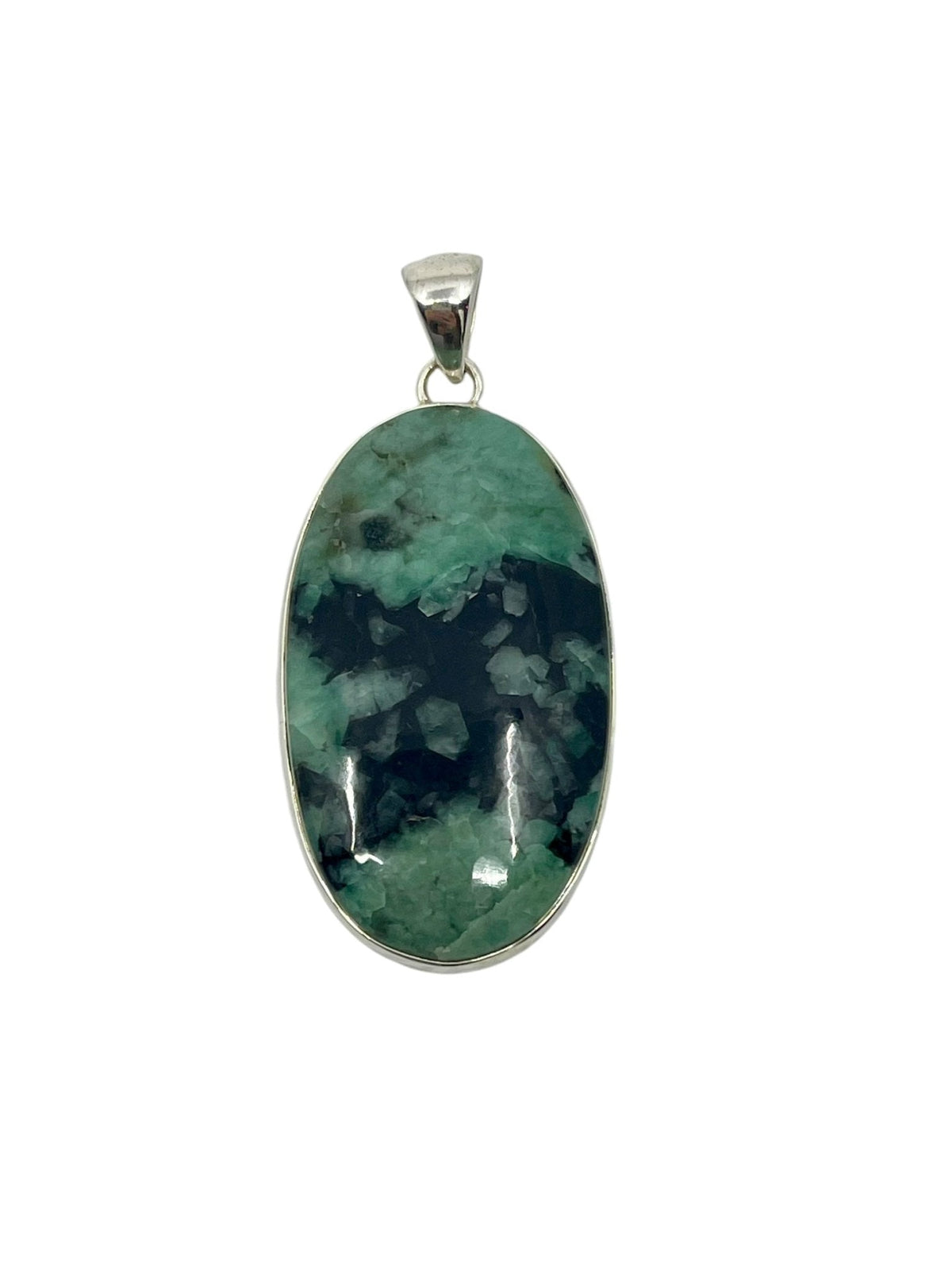 emerald oval pendant, front view highlighting unique stone patterns — Eternal Spirit