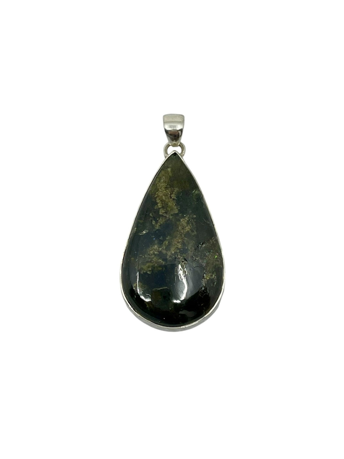 garnet (green) cabochon teardrop pendant, front view showing natural stone face — Eternal Spirit