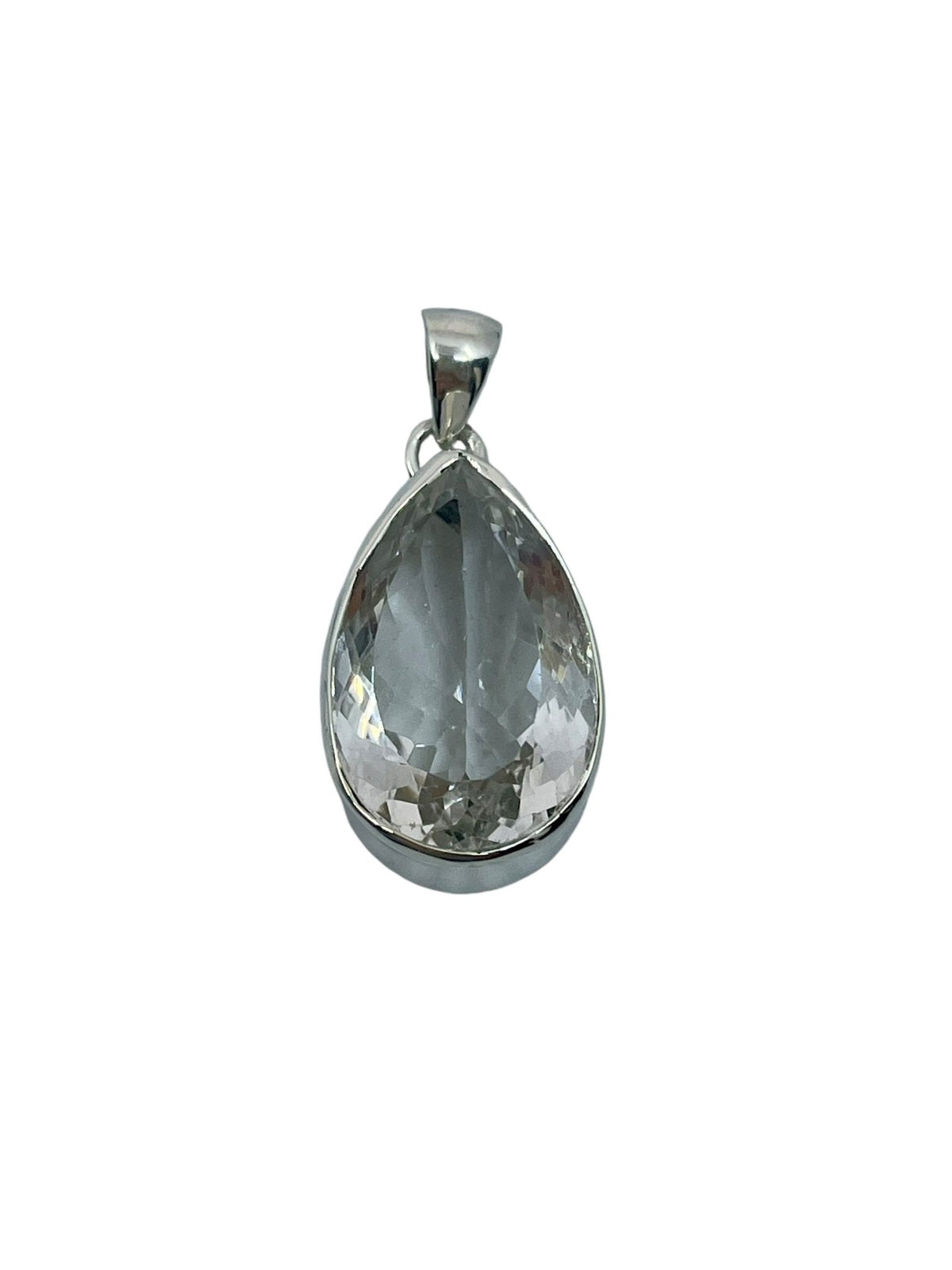 quartz (clear) faceted teardrop pendant, front view showing natural stone face — Eternal Spirit