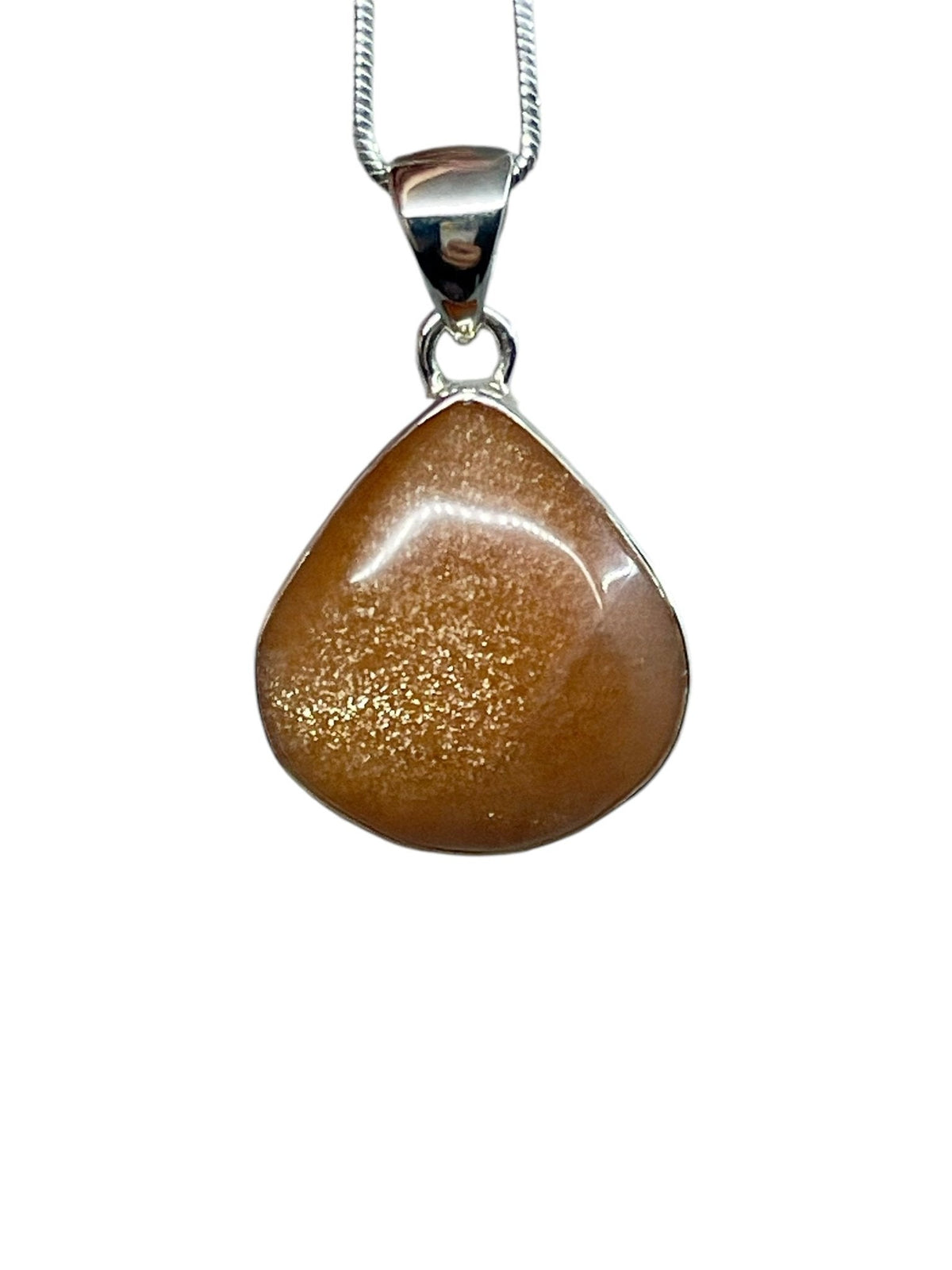 moonstone (peach) cabochon teardrop pendant, front view showing natural stone face — Eternal Spirit