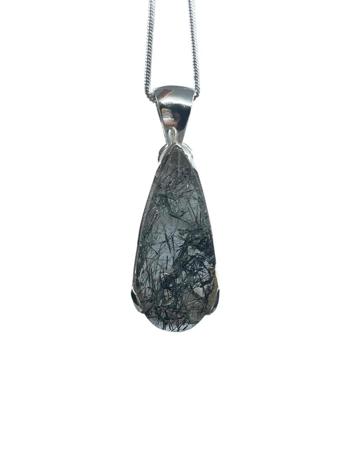 quartz (tourmalinated) faceted teardrop pendant with sterling silver bail — Eternal Spirit