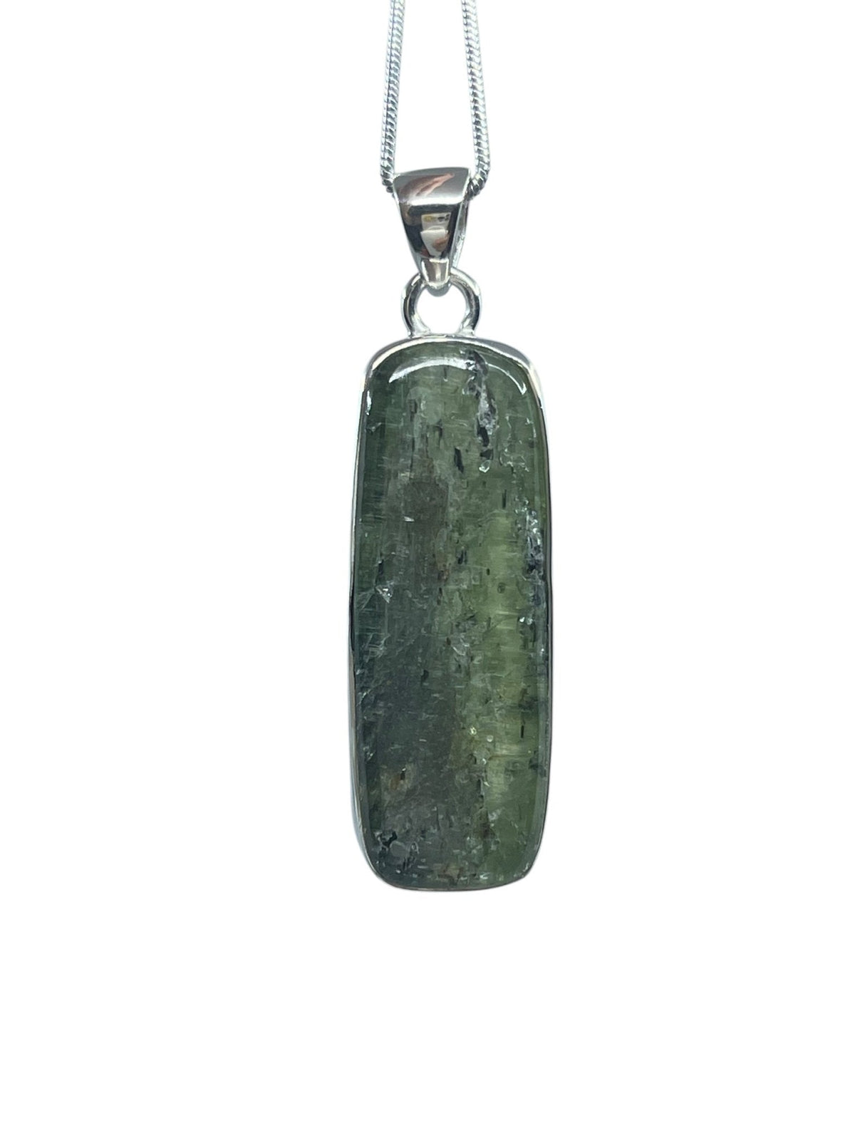 kyanite (green) cabochon pendant with sterling silver bail — Eternal Spirit