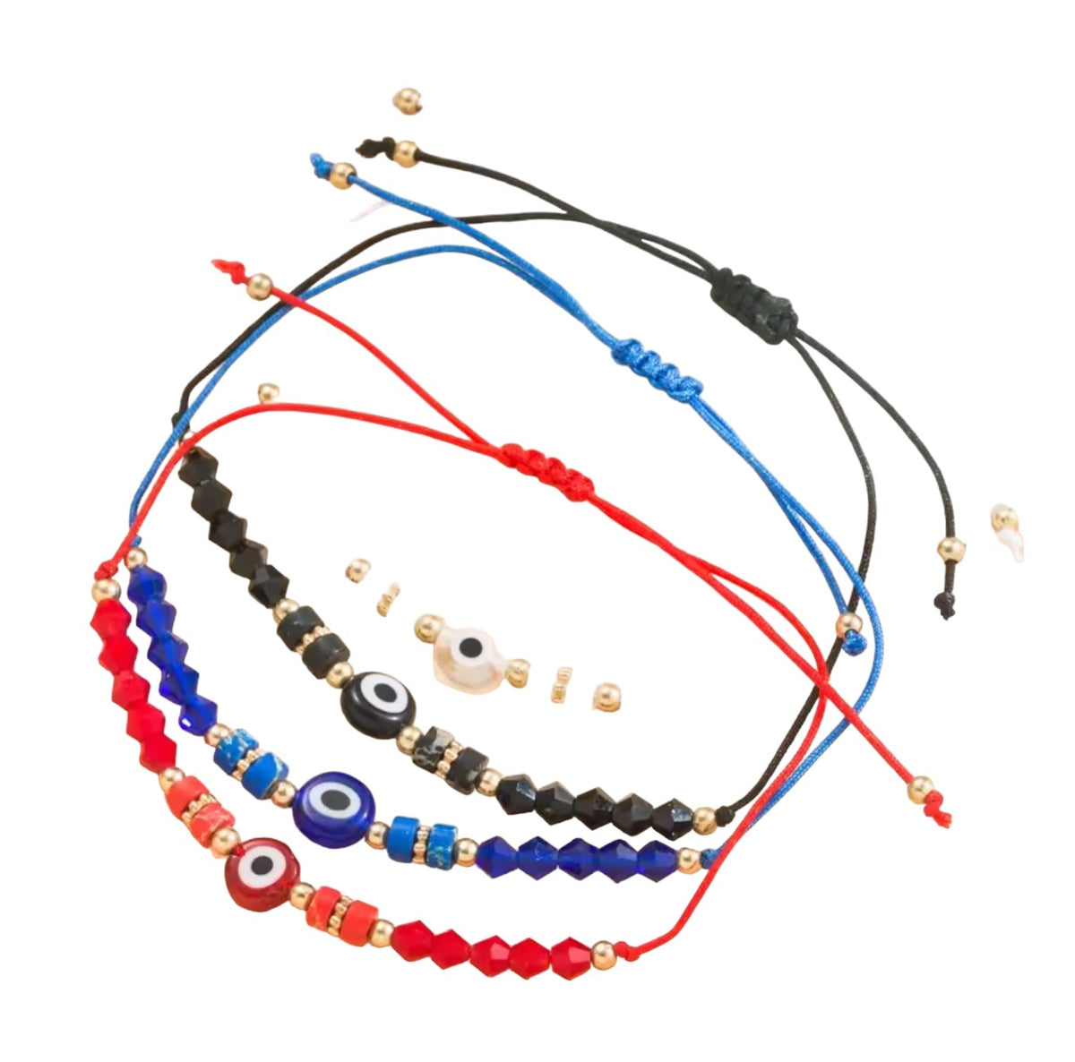 Evil Eye Protection bracelets in four vibrant colours on white — Eternal Spirit
