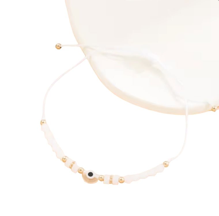 Evil Eye Protection bracelet in White with glass eye beads — Eternal Spirit