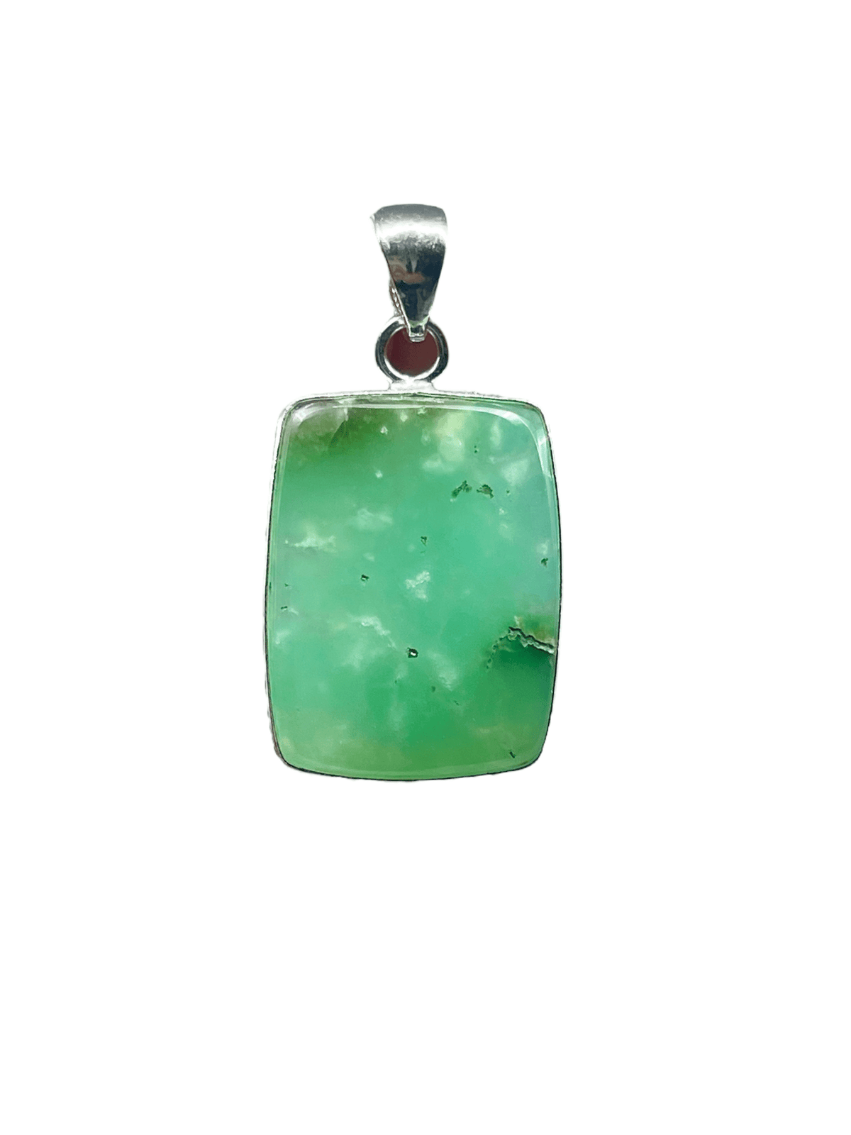 chrysoprase cabochon rectangle pendant, front view showing natural stone face — Eternal Spirit