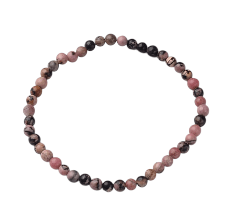 polished Rhodonite 4mm round bead bracelet on white background — Eternal Spirit