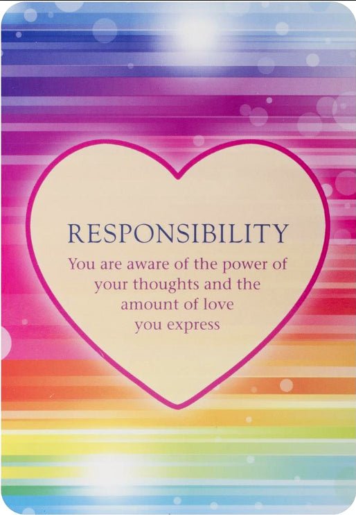 The Power Of Love Activation Cards, Responsibility card with rainbow text on soft pastel gradient — Eternal Spirit