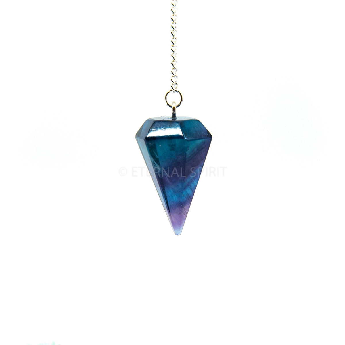 Rainbow-Hued Fluorite (Rainbow) large faceted pendulum on silver chain — Eternal Spirit