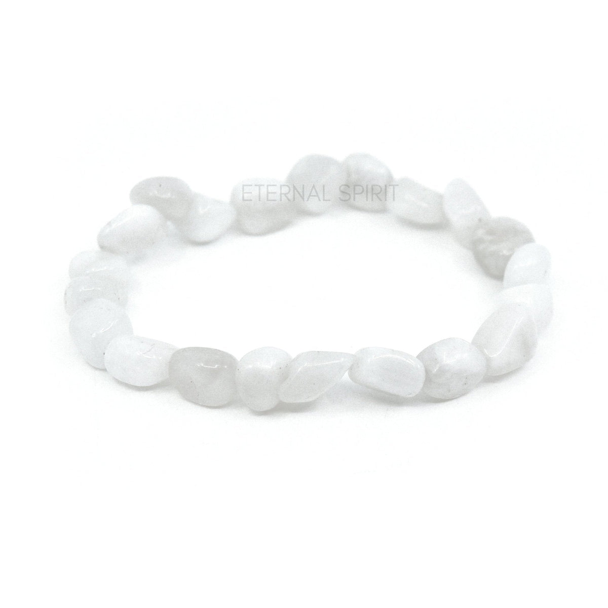 polished Moonstone (Rainbow) tumbled round bead bracelet on white background — Eternal Spirit