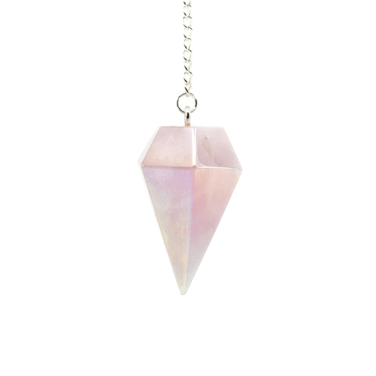 Shimmering Pink Quartz (Rose Aura) large faceted pendulum on silver chain — Eternal Spirit