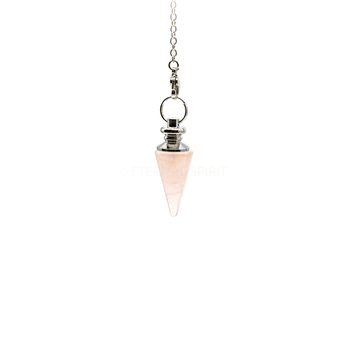 Soft Pink Quartz (Rose) metal cone pendulum on silver chain — Eternal Spirit