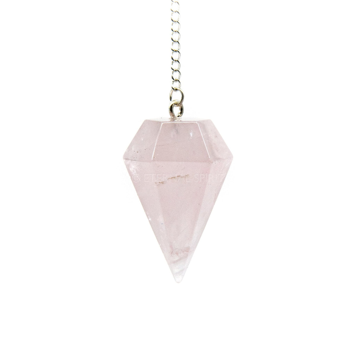 Soft Pink Quartz (Rose) large faceted pendulum on silver chain — Eternal Spirit