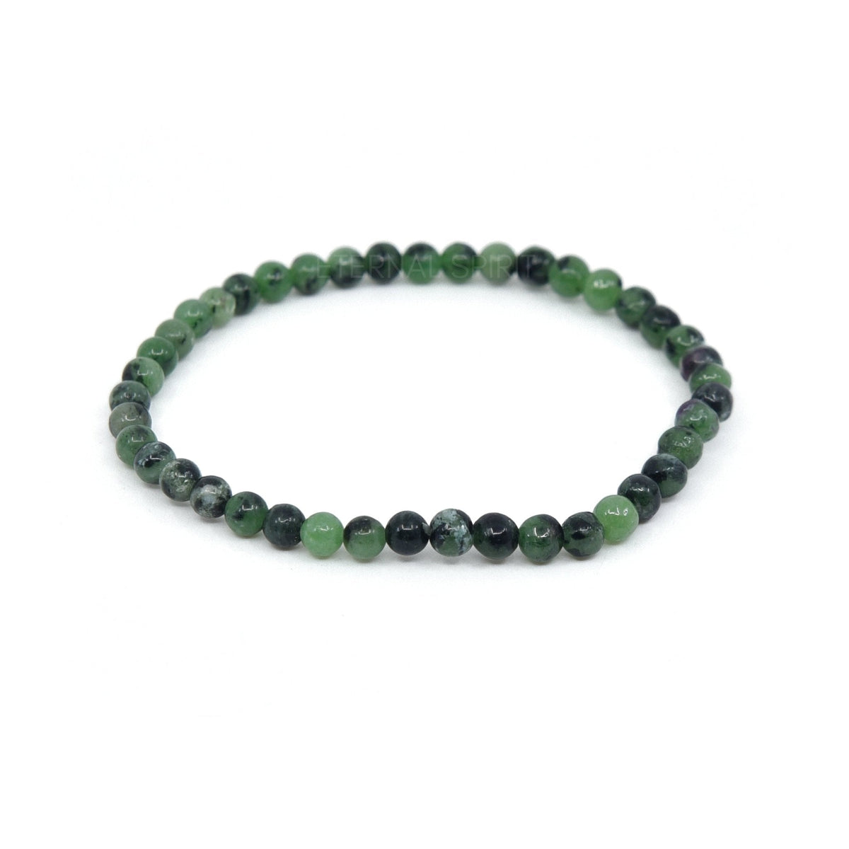 polished Ruby Zoisite 4mm round bead bracelet on white background — Eternal Spirit