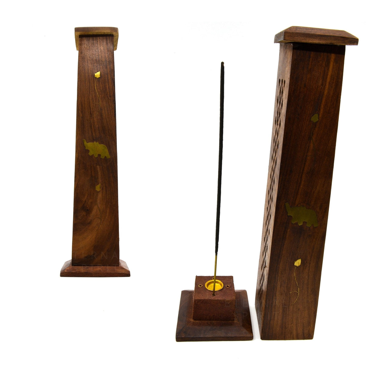 Om Inlay incense tower holder, ornate carved design — Eternal Spirit