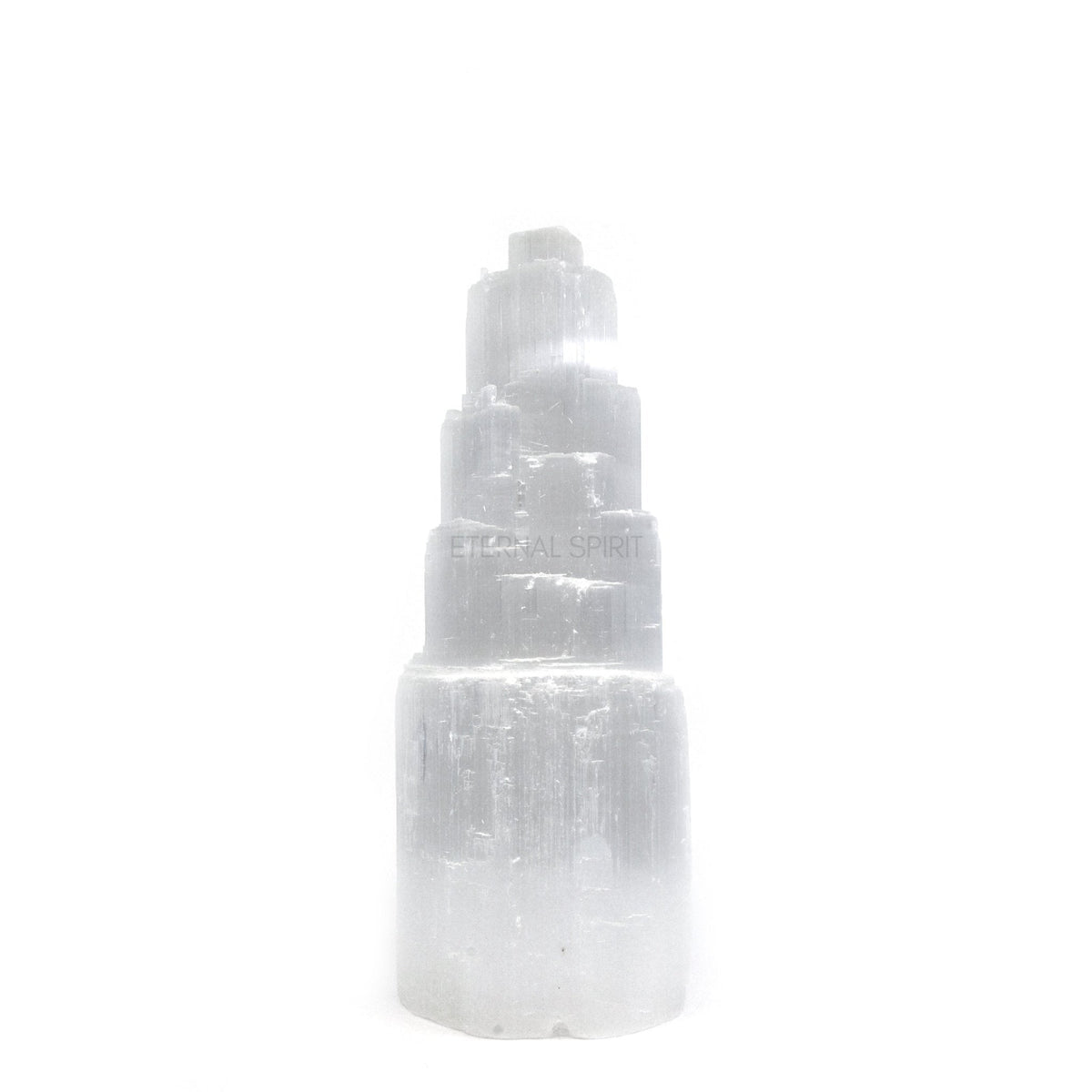 luminous white Selenite crystal lamp (S), glowing from within — Eternal Spirit