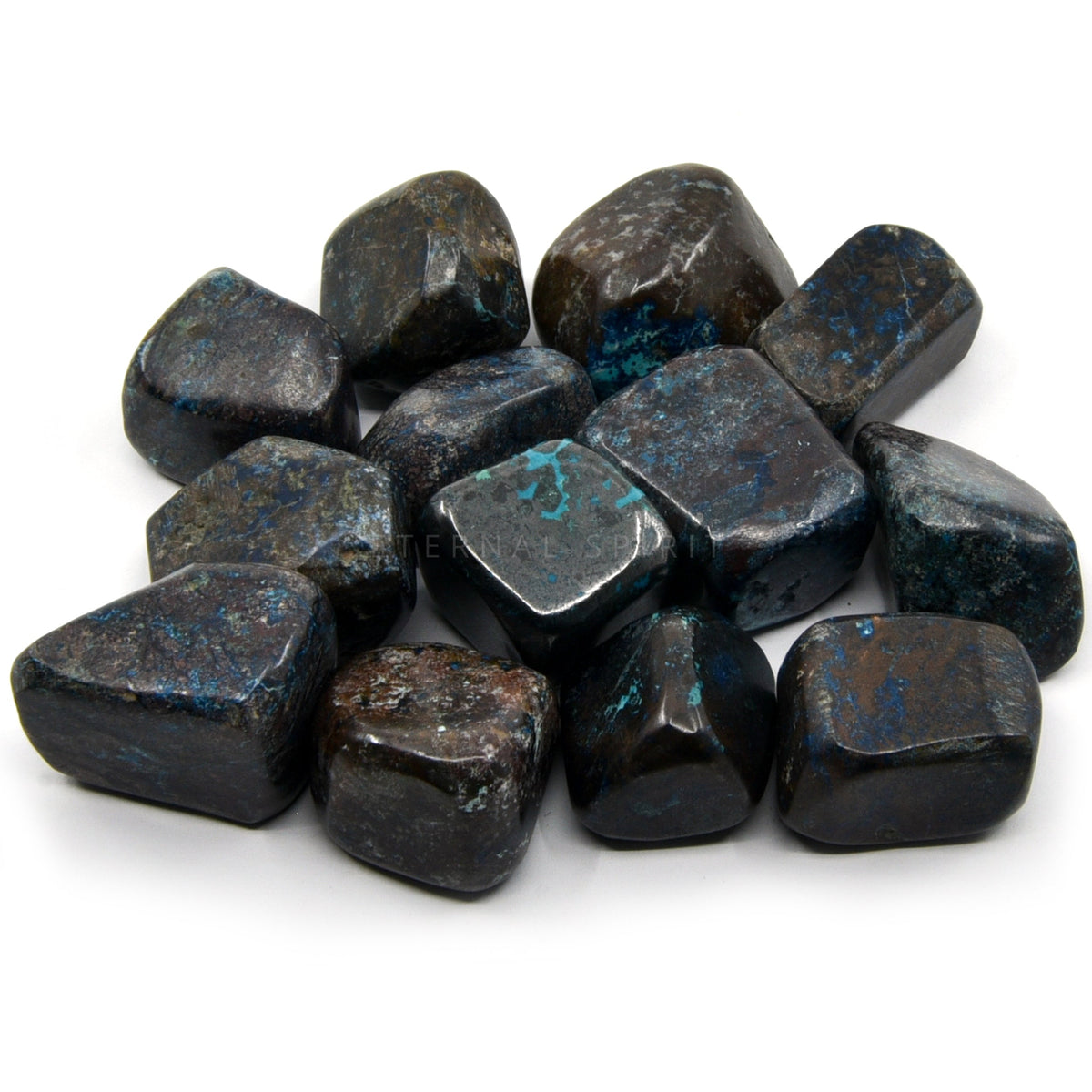 collection of polished Shattuckite tumble stones — Eternal Spirit