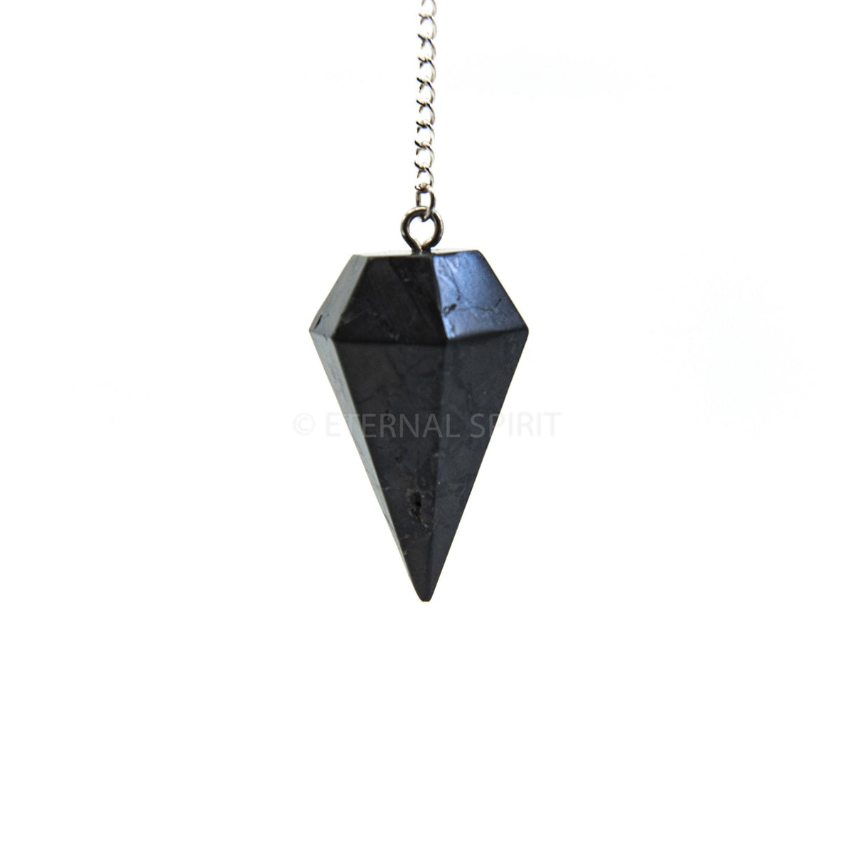 Deep Charcoal Shungite large faceted pendulum on silver chain — Eternal Spirit