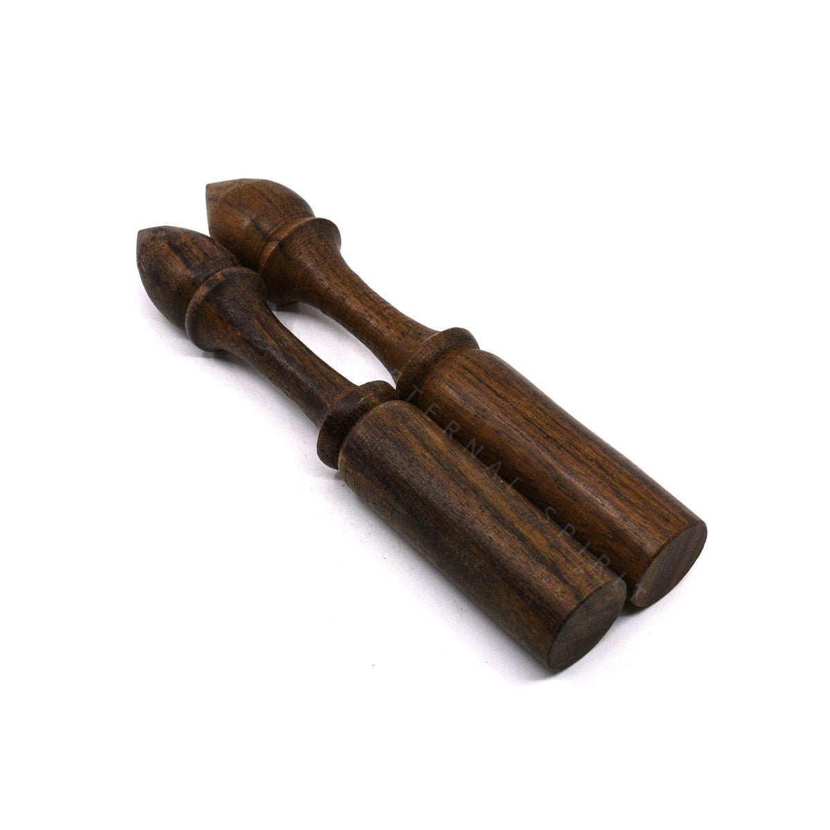 Singing bowl striker in natural wood, overhead view — Eternal Spirit