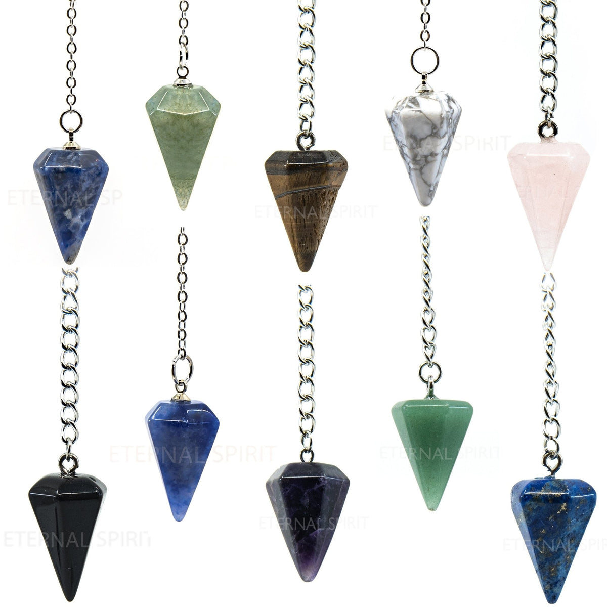 Array of small faceted crystal pendulums in assorted gemstones — Eternal Spirit
