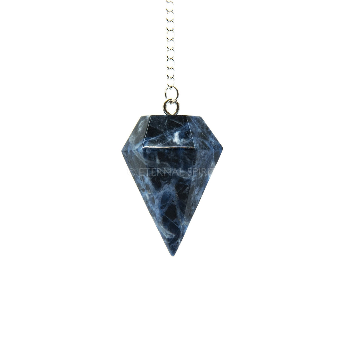 Deep Blue Sodalite large faceted pendulum on silver chain — Eternal Spirit