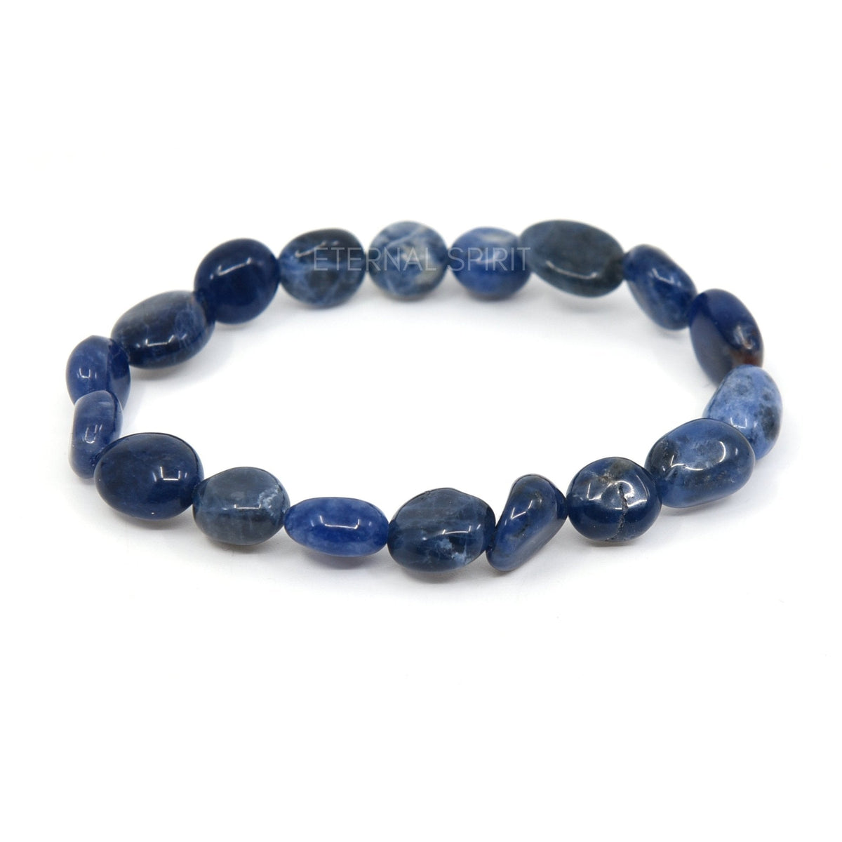 polished Sodalite tumbled round bead bracelet on white background — Eternal Spirit